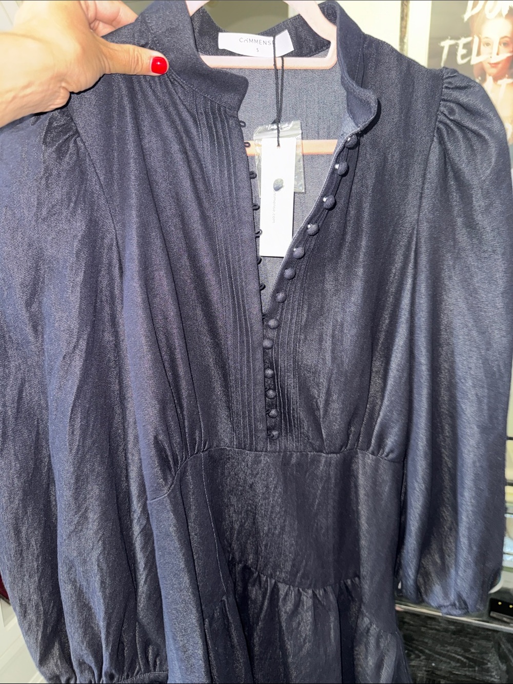 Commense Navy Long Sleeve Jean Tiered Mini Dress - Picture 8 of 12